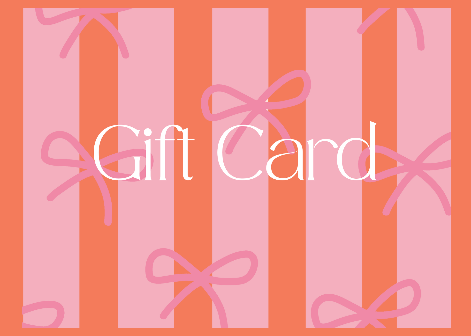 Gift card with pink bows and striped pattern on an orange background