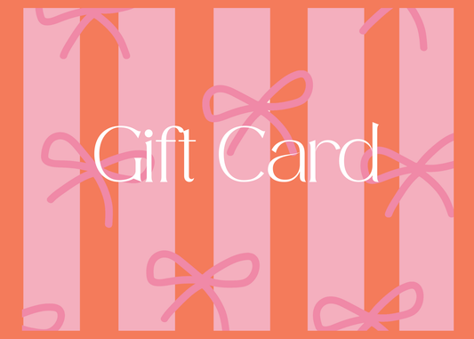 Gift card with pink bows and striped pattern on an orange background