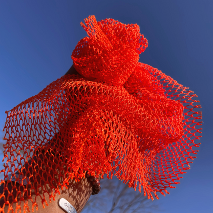 Orange african net sponge against a blue sky